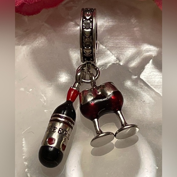 Charm for Pandora Bracelet Wine Bottle with 2 Glasses Sterling Silver - Picture 9 of 10
